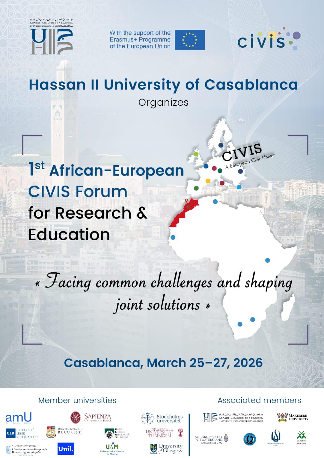 Affiche du 1er Forum Euro-Africain CIVIS pour la Recherche et l’Éducation – Casablanca, mars 2026
